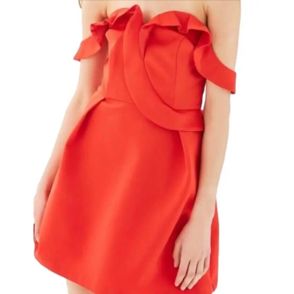 TOPSHOP Ruffle Bardot (off the shoulder) Mini Red Dress Sweetheart Neckline